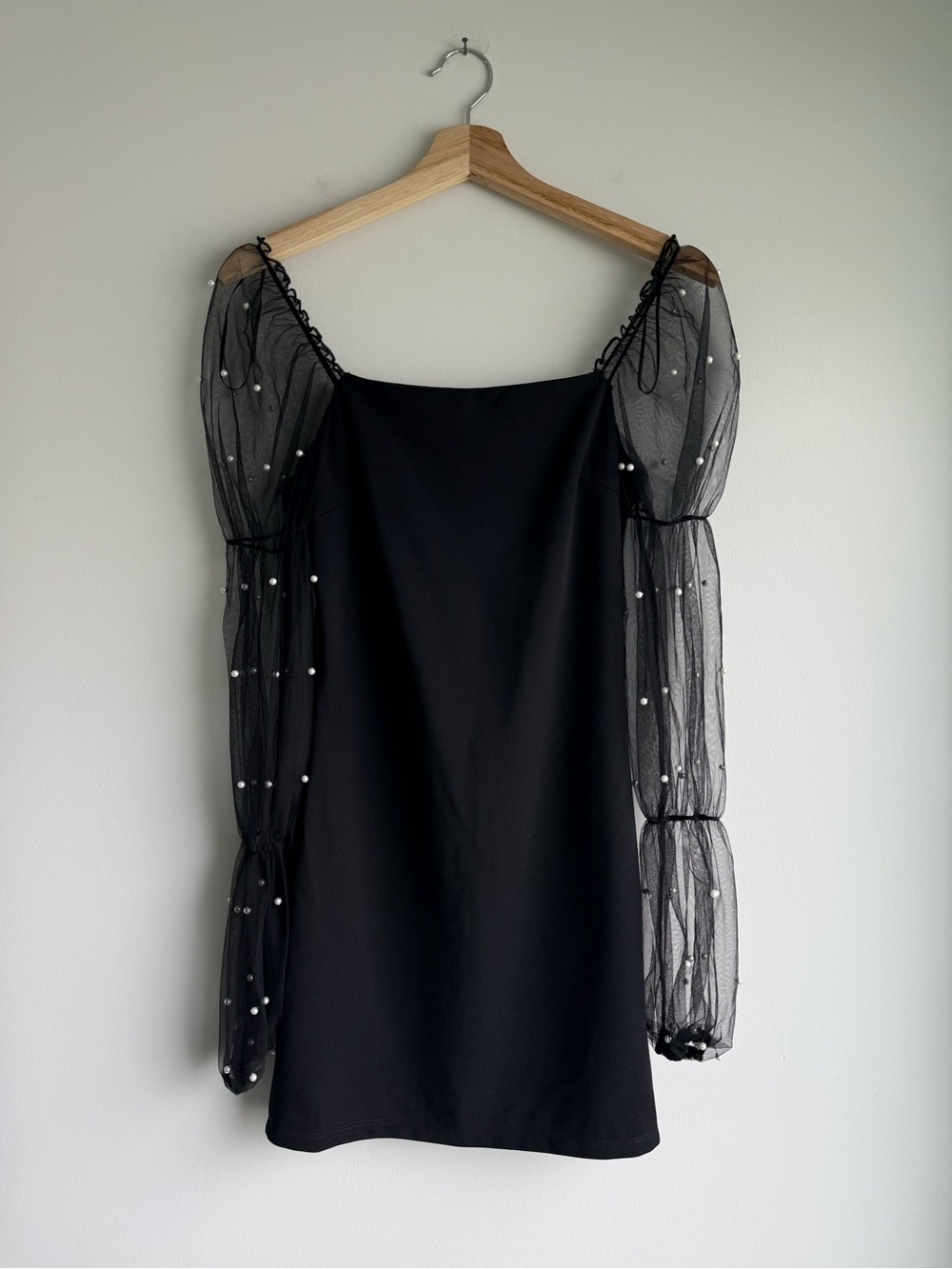 Thirty Thirty Black Pearl Sheer Puff Sleeve Mini Dress Size S NWOT